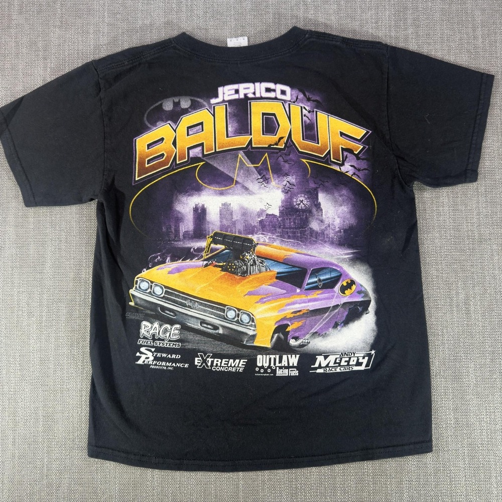 Jerico Balduf Batman Shirt Youth Medium Black Race Car Racing Graphic Tee Gildan